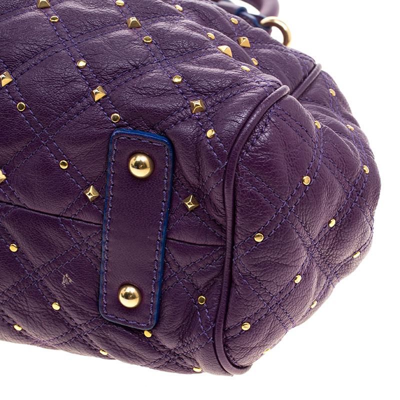 Women's Marc Jacobs Purple Quilted Leather Studded Stam Shoulder Bag
