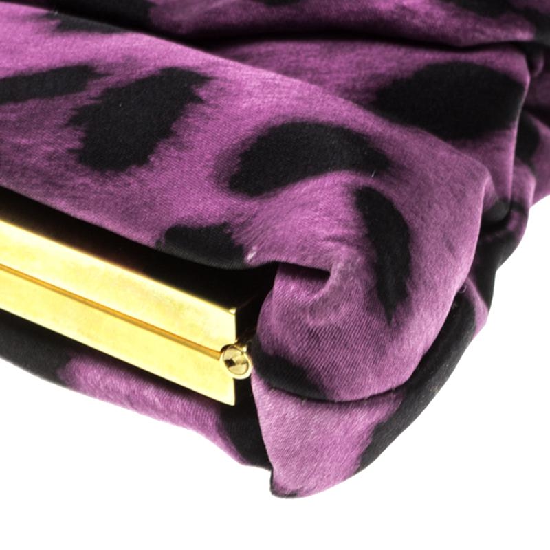 Dolce and Gabbana Purple Leopard Print Satin Miss Lady Clutch 1