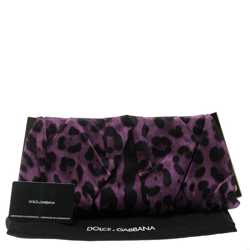 Dolce and Gabbana Purple Leopard Print Satin Miss Lady Clutch 4