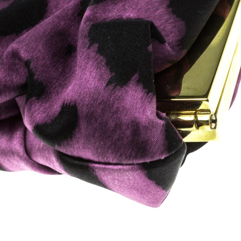 Dolce and Gabbana Purple Leopard Print Satin Miss Lady Clutch 5