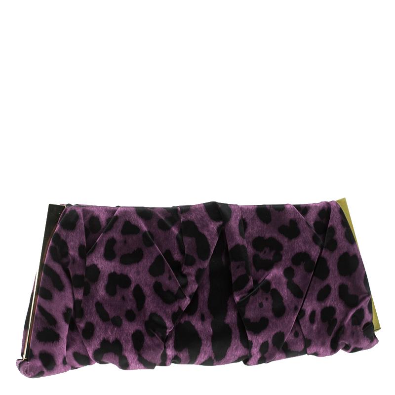Dolce and Gabbana Purple Leopard Print Satin Miss Lady Clutch 6