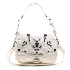 Gucci White Leather Techno Horsebit Shoulder Bag