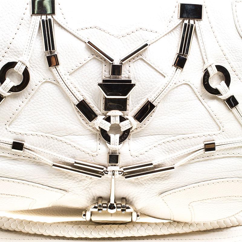 Gucci White Leather Techno Horsebit Shoulder Bag 4