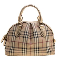 Burberry Gold Haymarket Check PVC and Leather Thornley Bowling Bag