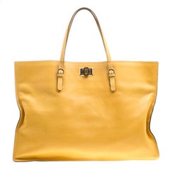 Lanvin Yellow Leather Flat Turnlock Tote