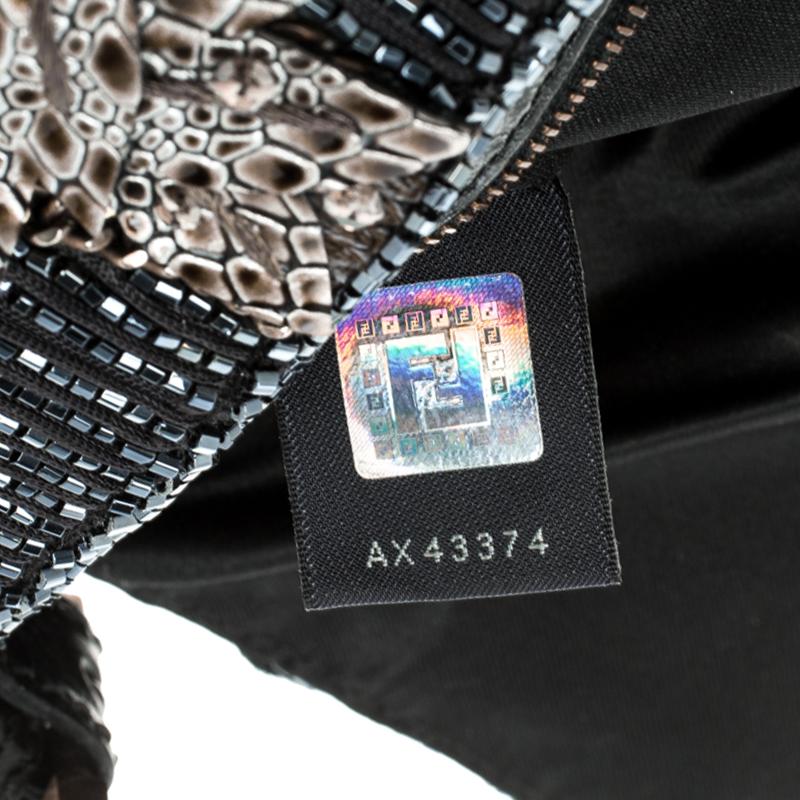 Fendi Black Beaded Embellishment Fabric Baguette Shoulder Bag 1