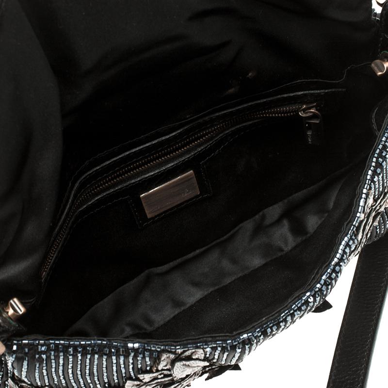Fendi Black Beaded Embellishment Fabric Baguette Shoulder Bag 2