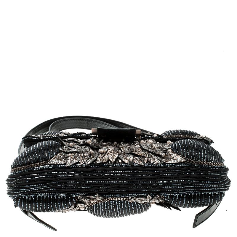 Fendi Black Beaded Embellishment Fabric Baguette Shoulder Bag 3