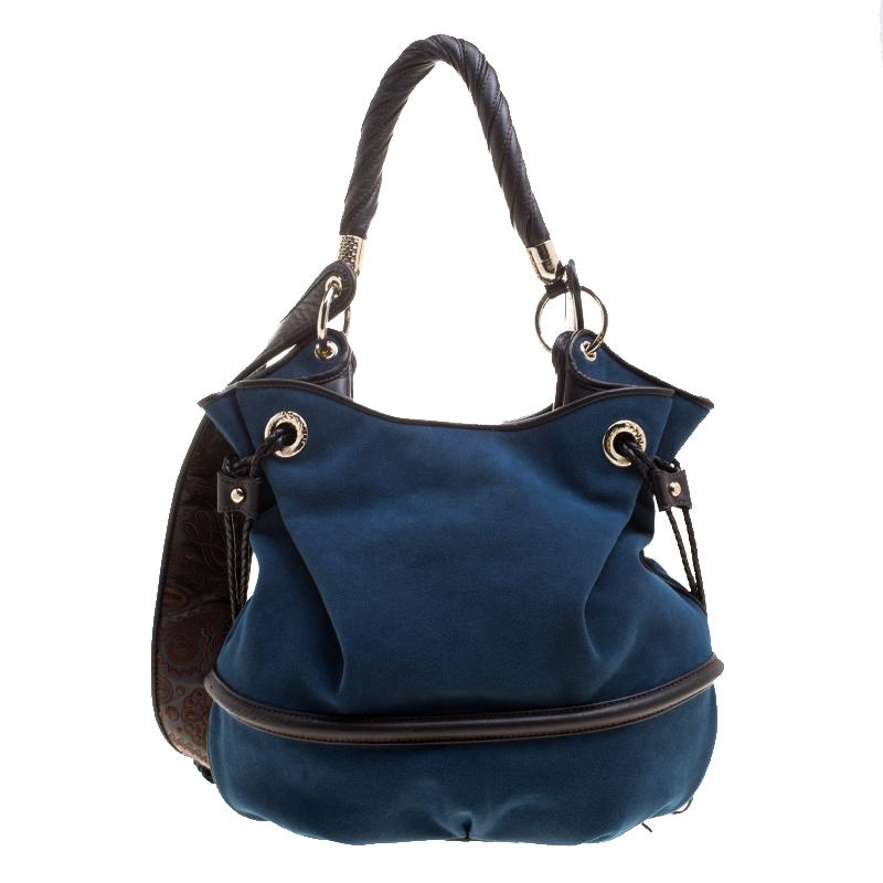 Lancel Blue Suede Le Brigitte Bardot Bucket Bag In Good Condition In Dubai, Al Qouz 2