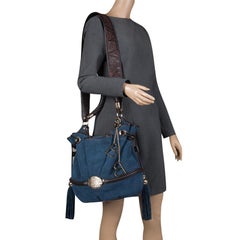 Lancel Blue Suede Le Brigitte Bardot Bucket Bag