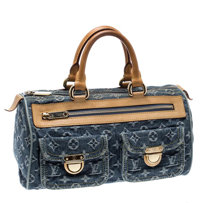 Louis Vuitton Blue Monogram Denim Neo Speedy Bag In Good Condition In Dubai, Al Qouz 2