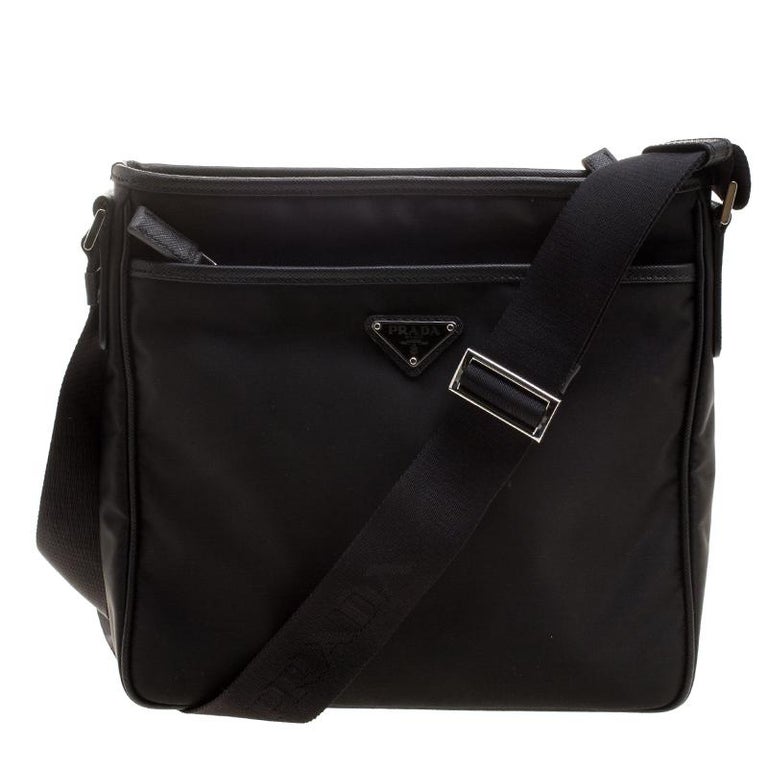 Prada Black Nylon Messenger Bag For Sale at 1stDibs
