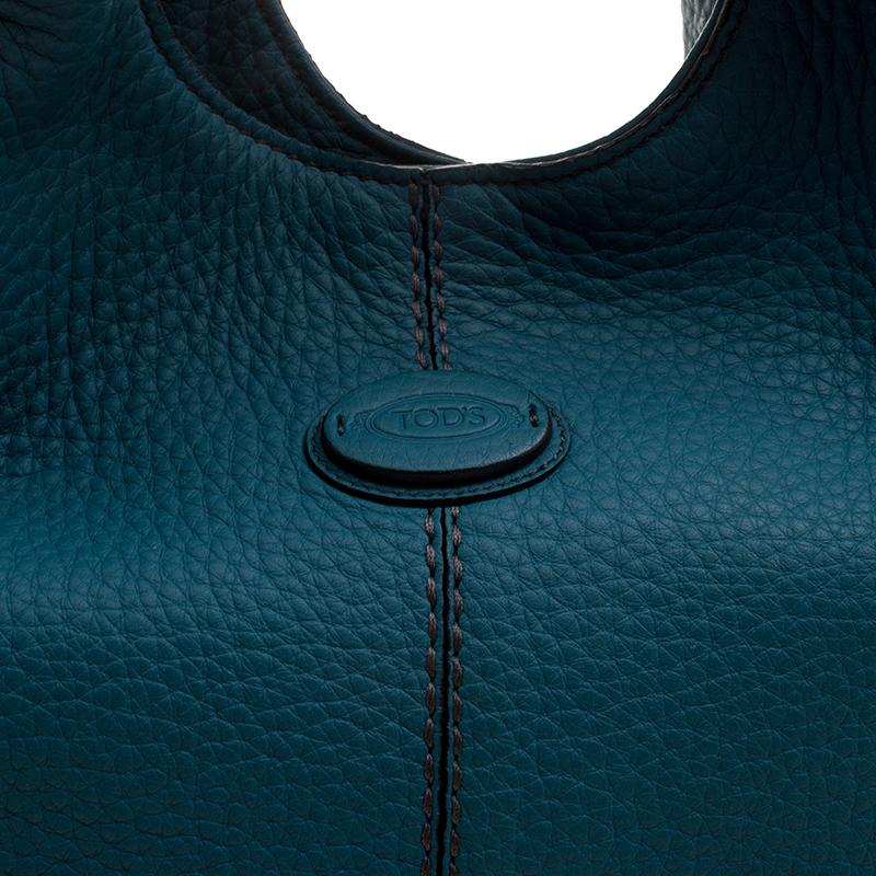 Tod's Teal Blue Pebbled Leather Zip Tote 3
