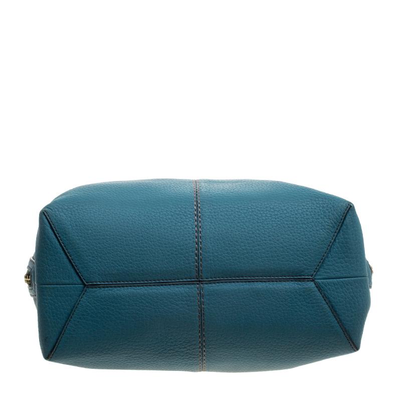 Tod's Teal Blue Pebbled Leather Zip Tote 4