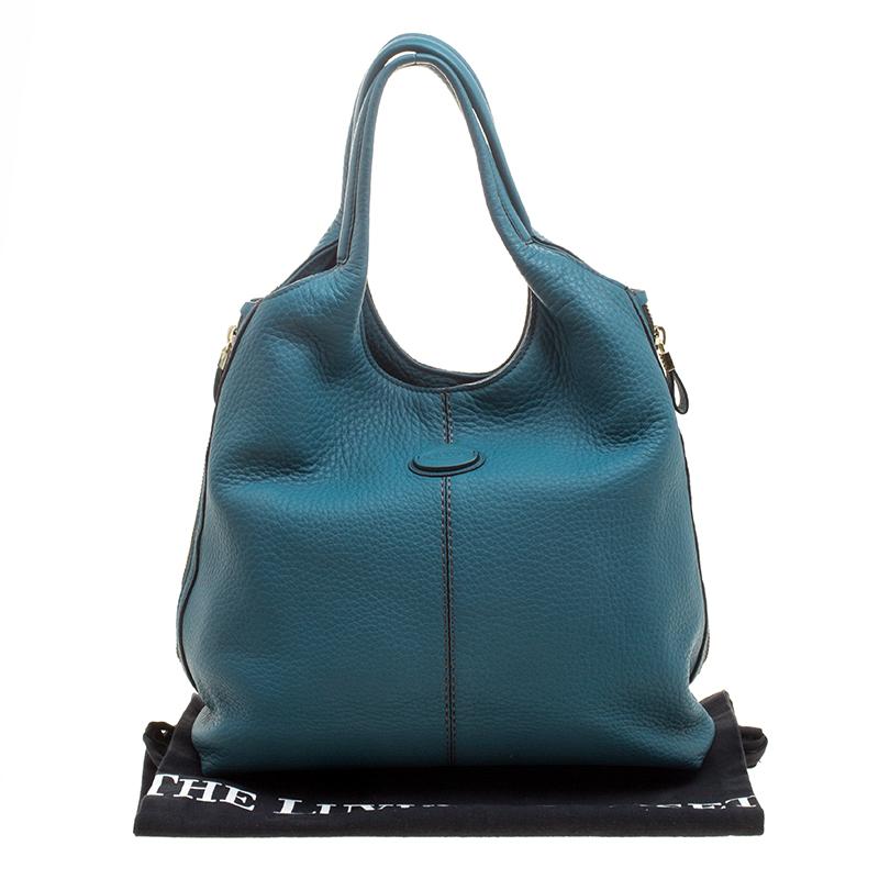 Tod's Teal Blue Pebbled Leather Zip Tote 5