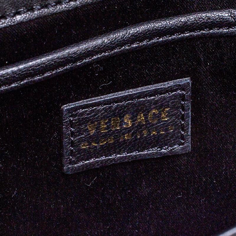 Versace Black Patent Leather Medusa Logo Chain Clutch 2