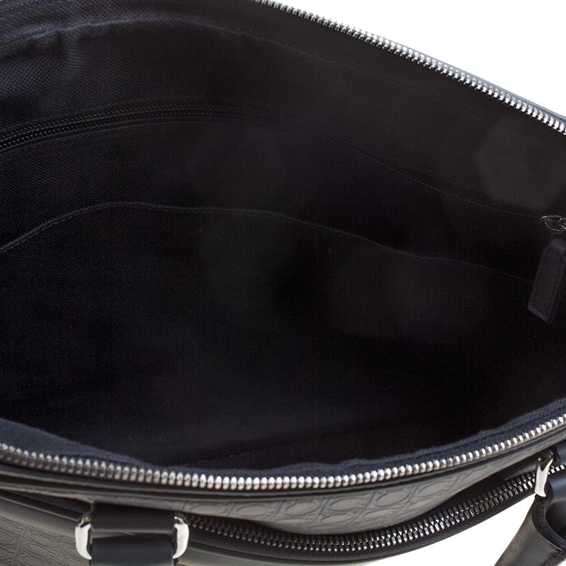 Salvatore Ferragamo Grey Embossed Leather Laptop Bag 1