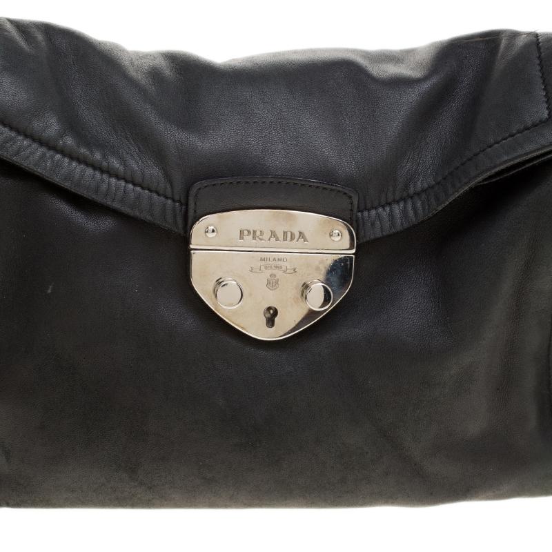 Prada Black Leather Antic Easy Pushlock Shoulder Bag 2