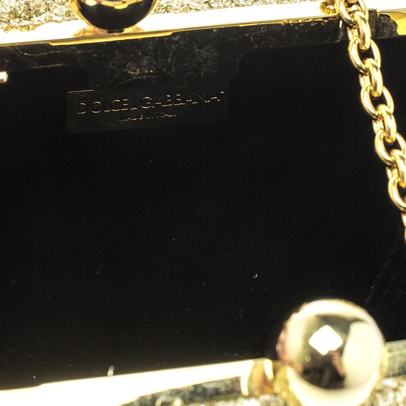 Women's Dolce and Gabbana Gold Shimmering Fabric Chain Clutch