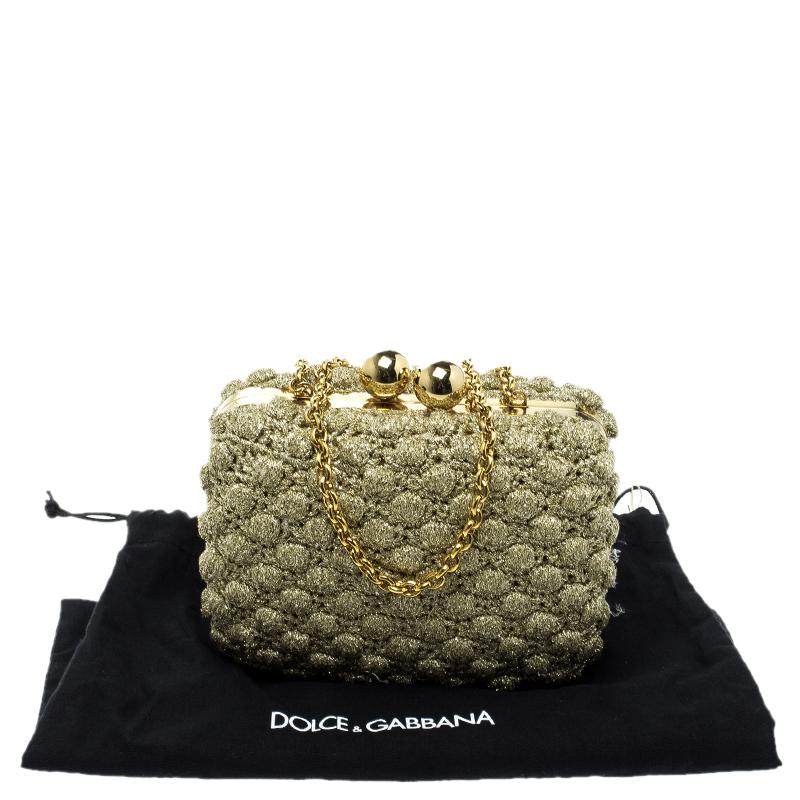 Dolce and Gabbana Gold Shimmering Fabric Chain Clutch 2