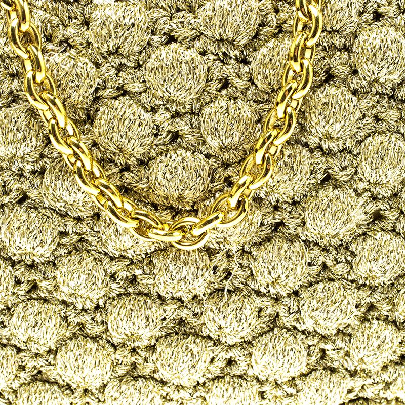 Dolce and Gabbana Gold Shimmering Fabric Chain Clutch 1