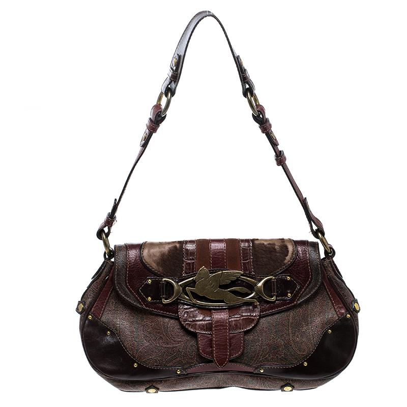 Etro Multicolor Coated Canvas and Leather Shoulder Bag