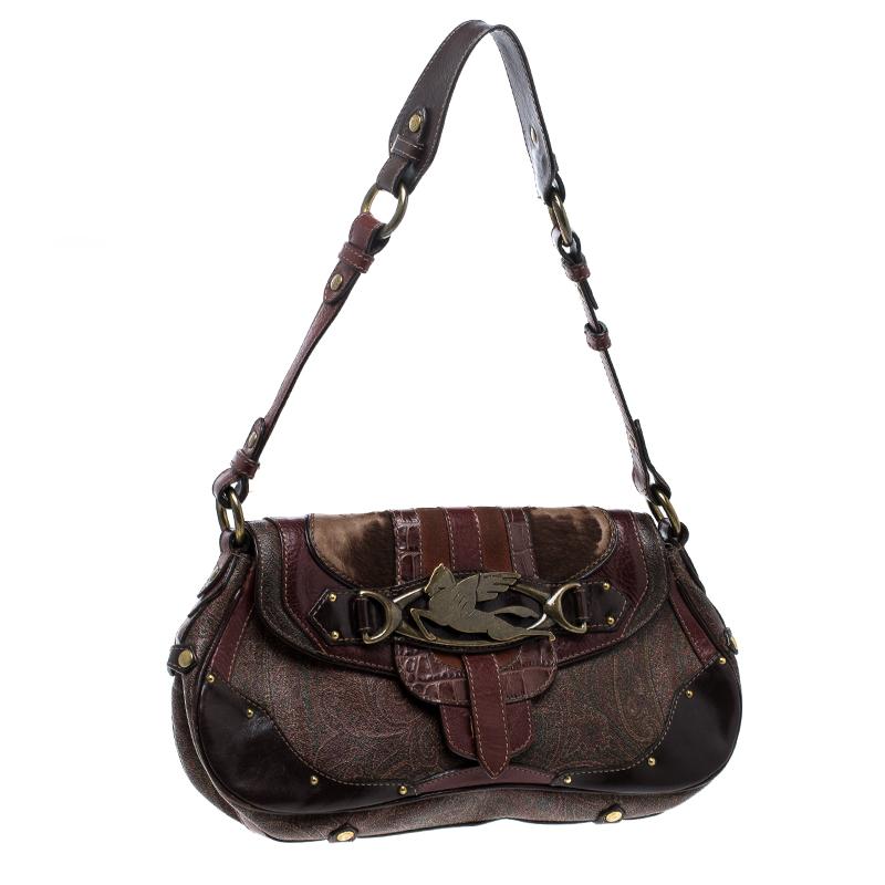 Etro Multicolor Coated Canvas and Leather Shoulder Bag 7