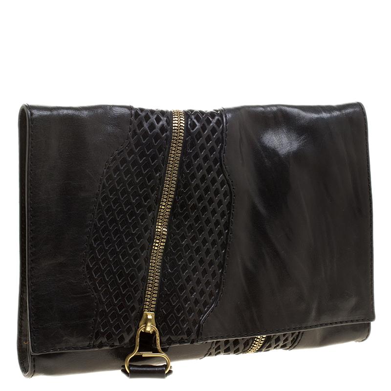 Jimmy Choo Black Perforated Leather Martha Clutch 1