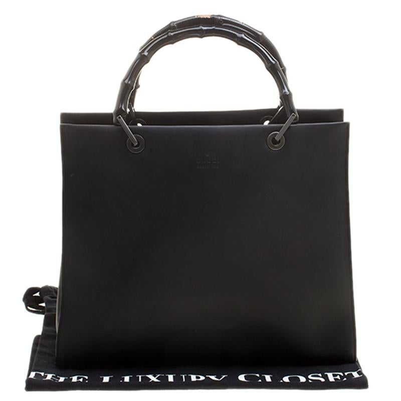 Gucci Black Leather Vintage Bamboo Tote 2