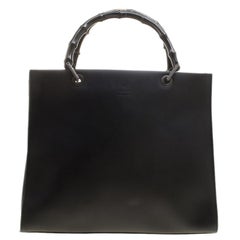 Gucci Black Leather Vintage Bamboo Tote