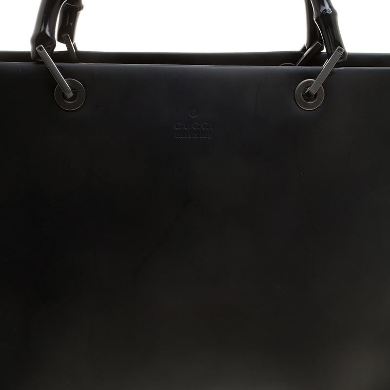 Gucci Black Leather Vintage Bamboo Tote 8