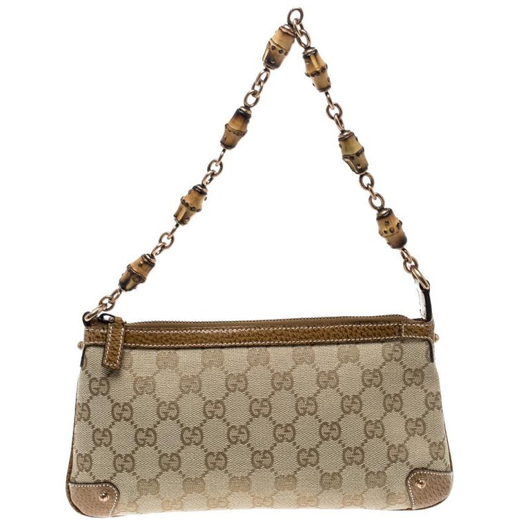 Gucci Beige/Camel GG Canvas Bamboo Accessories Pochette at 1stDibs