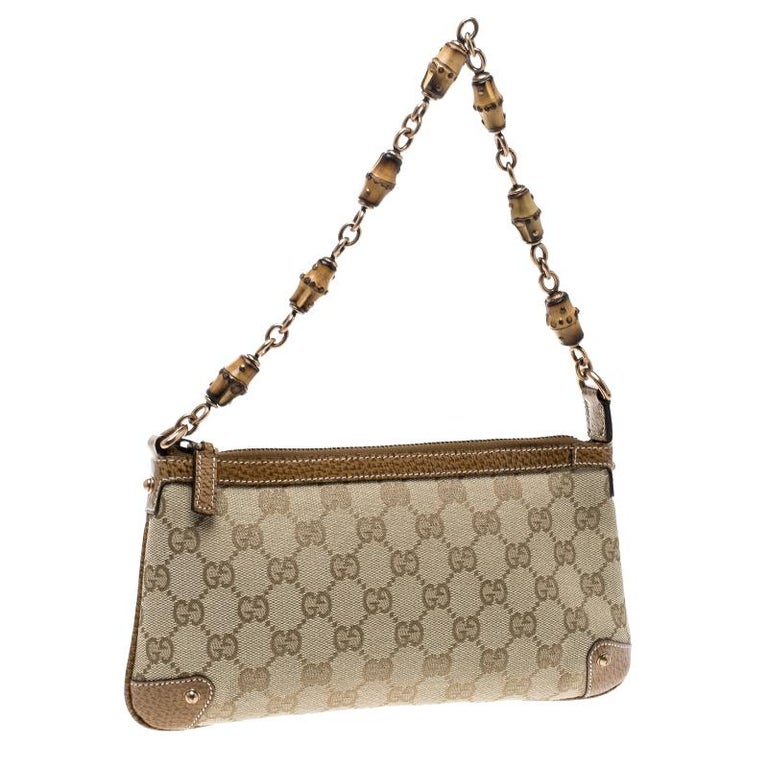 Gucci Beige/Camel GG Canvas Bamboo Accessories Pochette at 1stDibs