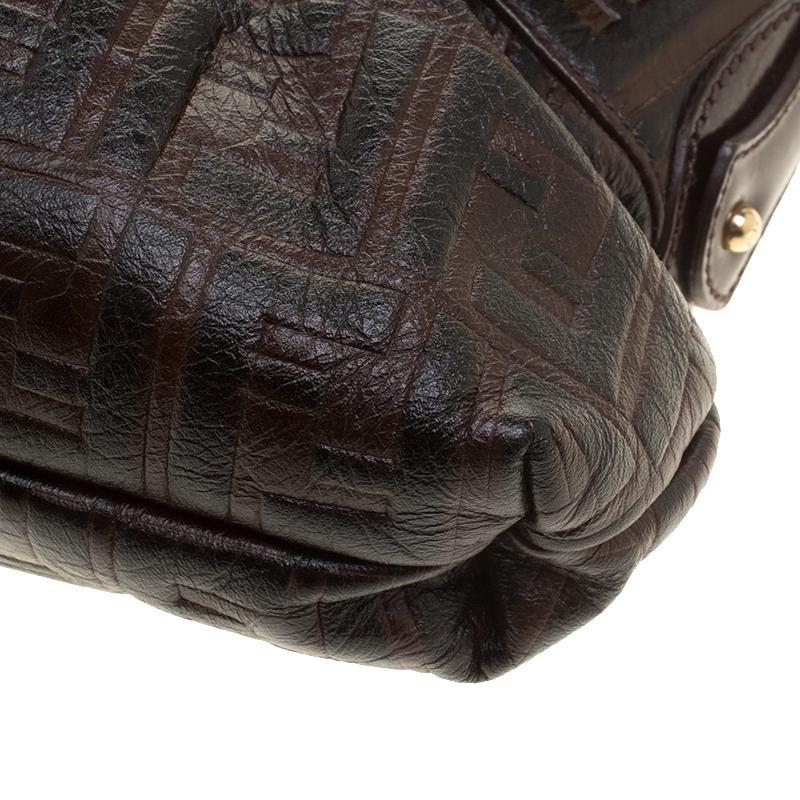 Black Fendi Dark Brown Zucca Embossed Leather Chef Shoulder Bag
