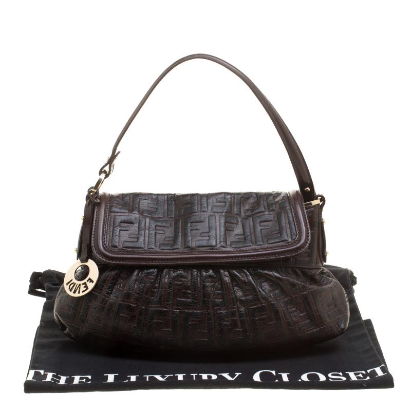 Fendi Dark Brown Zucca Embossed Leather Chef Shoulder Bag 3