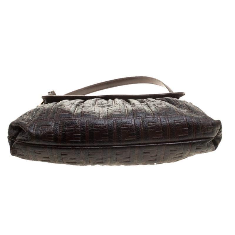 Fendi Dark Brown Zucca Embossed Leather Chef Shoulder Bag 6