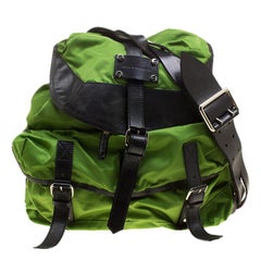 Balenciaga Green/Black Nylon and Leather Shoulder Bag