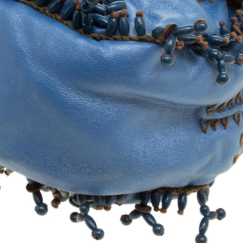 Women's Jamin Puech Blue Leather Bead Embellished Shoulder Bag