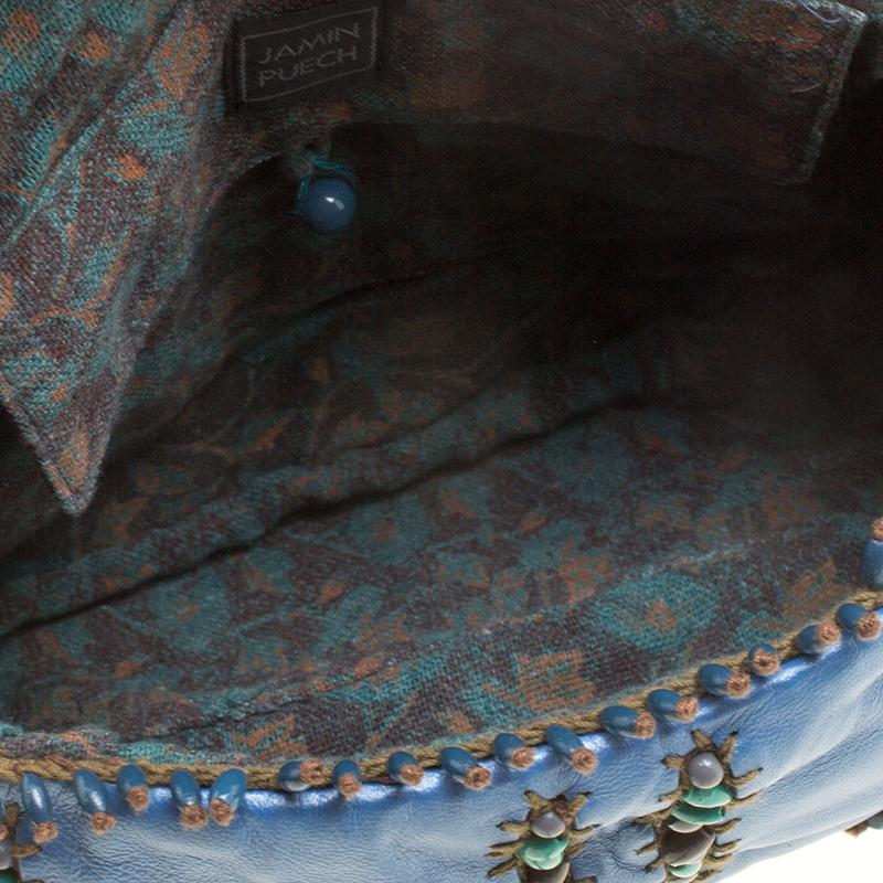Jamin Puech Blue Leather Bead Embellished Shoulder Bag 1