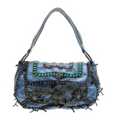 Jamin Puech Blue Leather Bead Embellished Shoulder Bag
