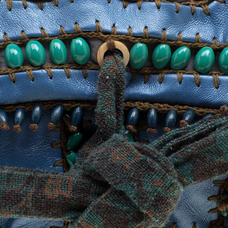 Jamin Puech Blue Leather Bead Embellished Shoulder Bag 5