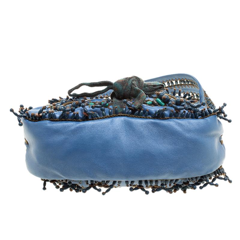 Jamin Puech Blue Leather Bead Embellished Shoulder Bag 6