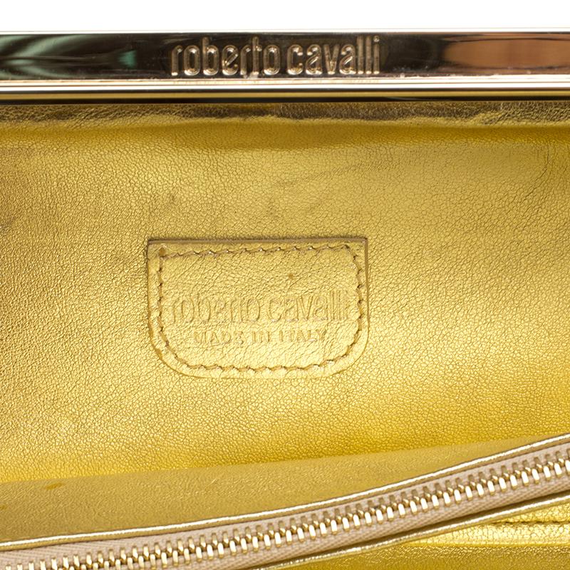Women's Roberto Cavalli Gold/Multicolor Laser Cut Long Clutch