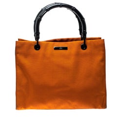 Gucci Orange Nylon Bamboo Top Handle Tote