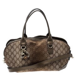 Gucci Beige/Bronze Metallic GG Canvas Heart Bit Top Handle Bag