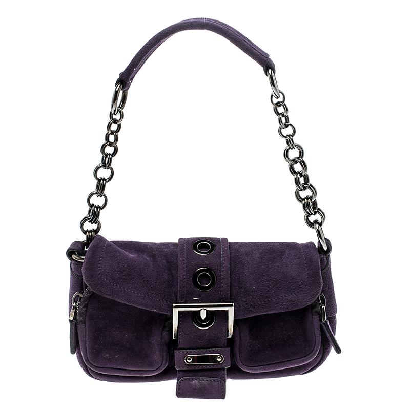 Prada Purple Suede Chain Shoulder Bag
