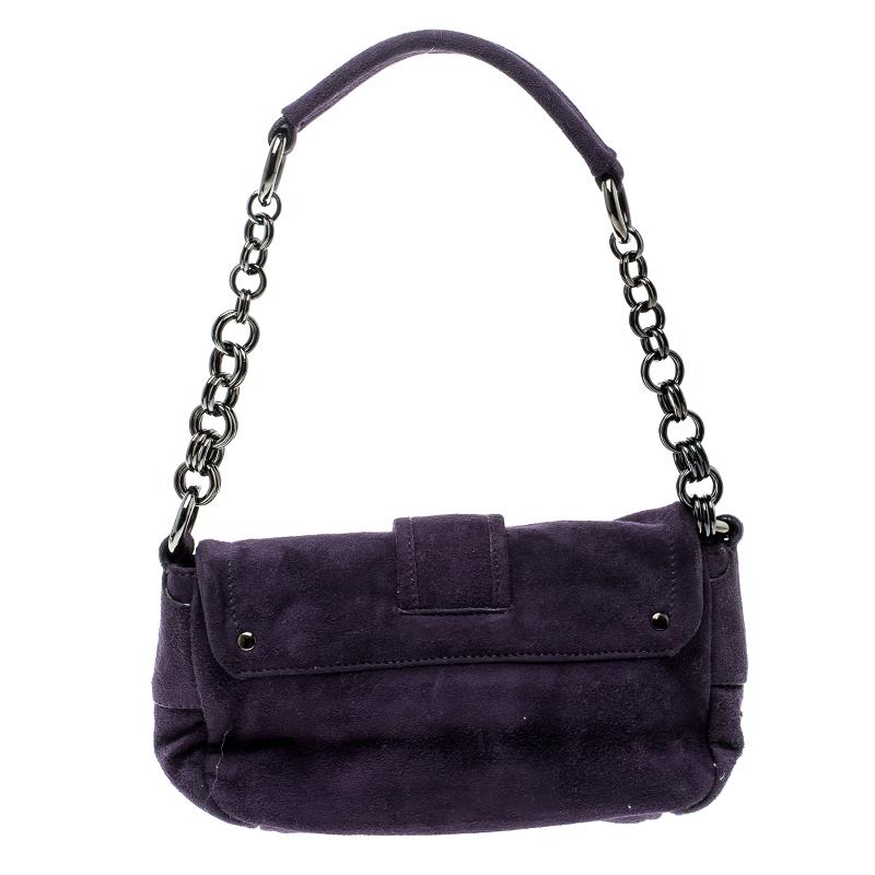 Prada Purple Suede Chain Shoulder Bag In Good Condition In Dubai, Al Qouz 2
