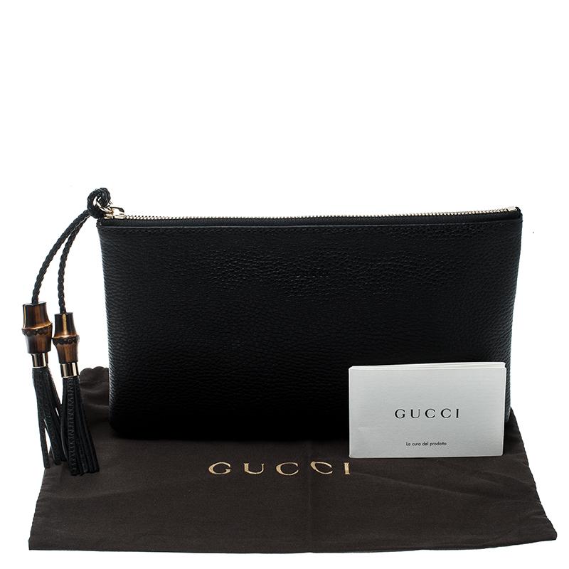 Women's Gucci Black Leather Bamboo Tassel Clutch