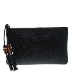 Gucci Black Leather Bamboo Tassel Clutch