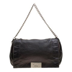 Celine Metallic Black Leather Shoulder Bag